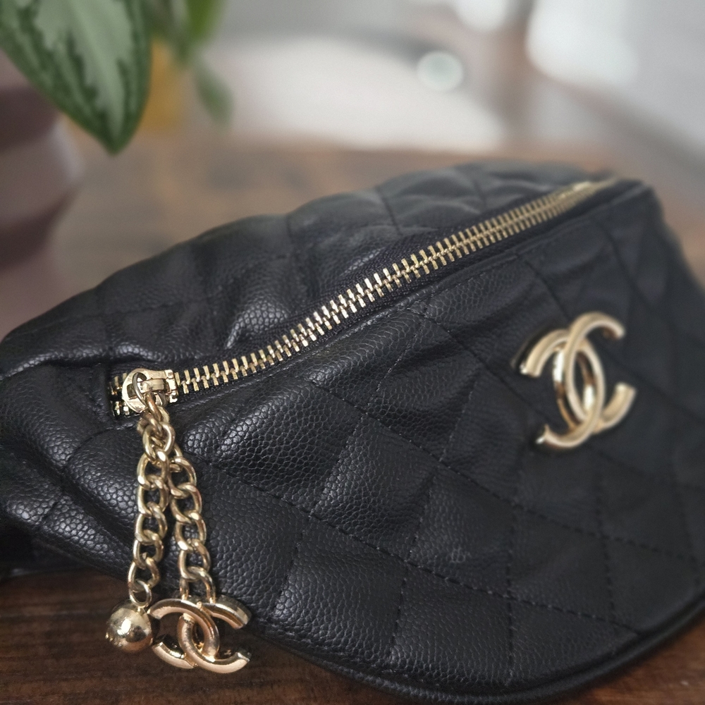 Black Quilted Leather Waist Bag